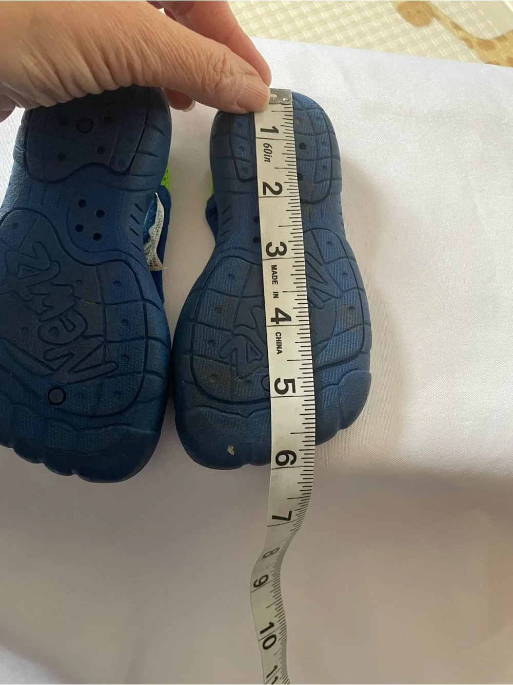 Newtz Kids Navy Shark-Print Velcro Water Shoes with Lime Accents, Size 5/6